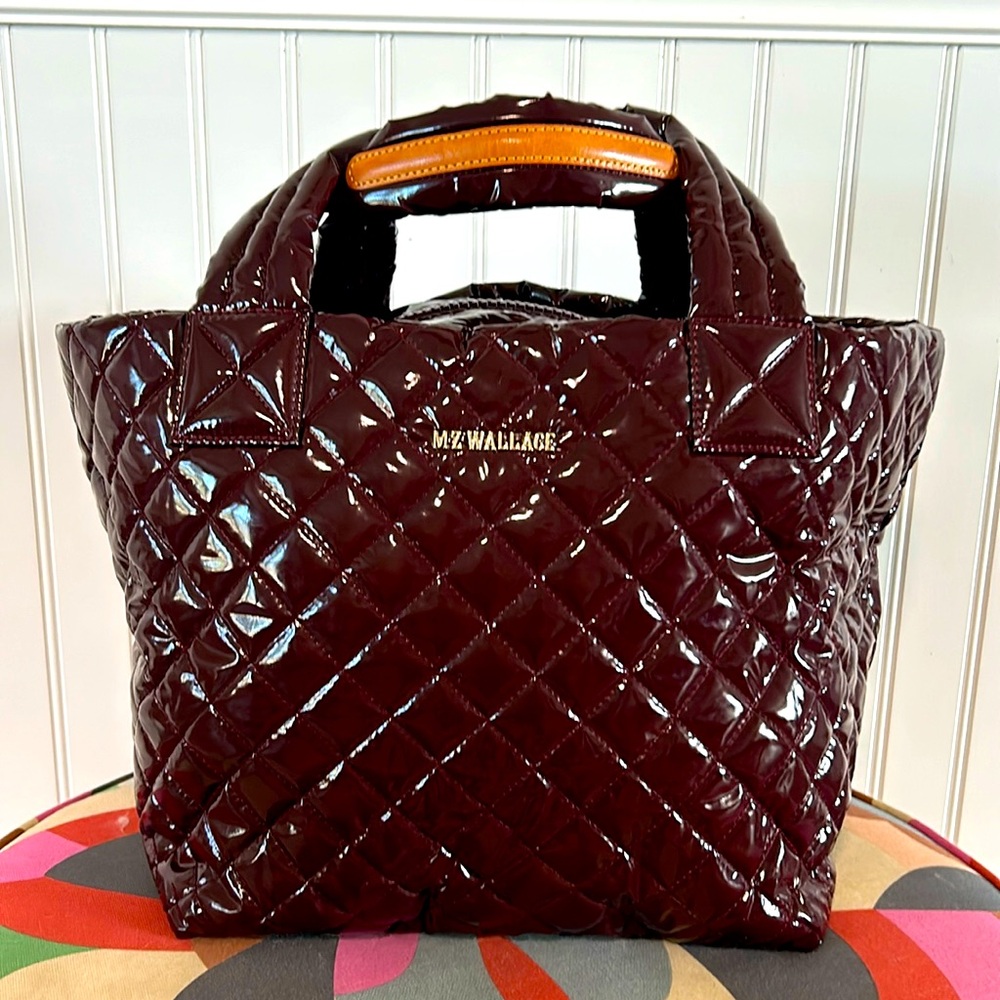 Like new MZ Wallace SMALL metro tote burgundy lacquer bag